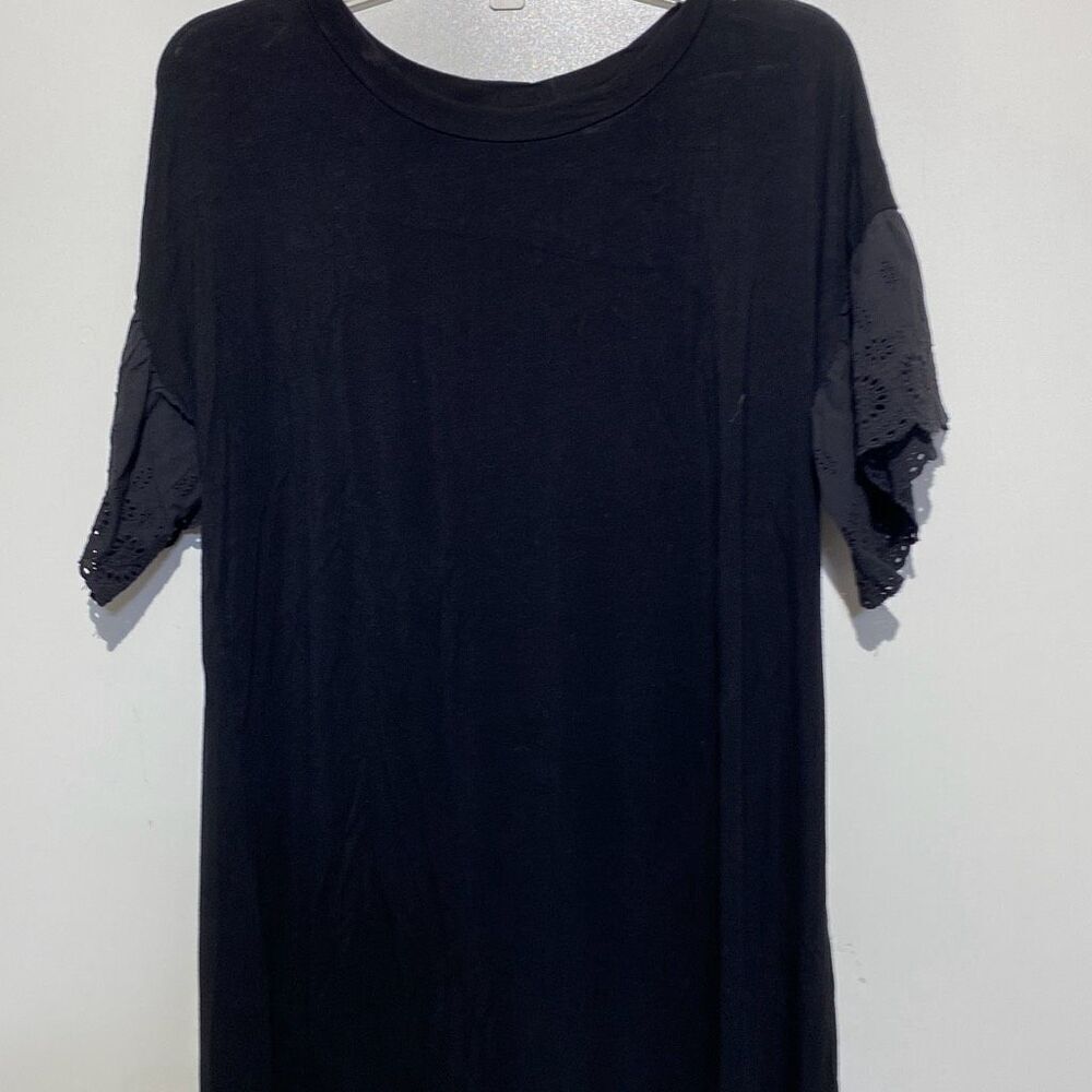As U Wish Women's Black Lace Short Sleeve Crew Neck Mini‎ T-Shirt Dress Large